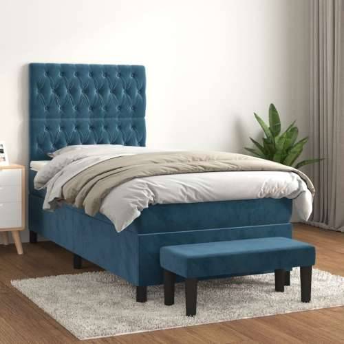 Box spring krevet s madracem tamnoplavi 90x200 cm baršunasti - Tamno plava 90 x 200 cm Dizajn s gumbima Cijena