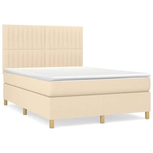 Krevet s oprugama i madracem krem 140 x 190 cm od tkanine - Krema 140 x 190 cm Okomite pruge Cijena