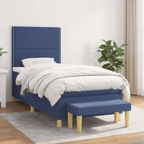Krevet s oprugama i madracem plavi 90 x 190 cm od tkanine - Plava 90 x 190 cm Obično s čavlima Cijena