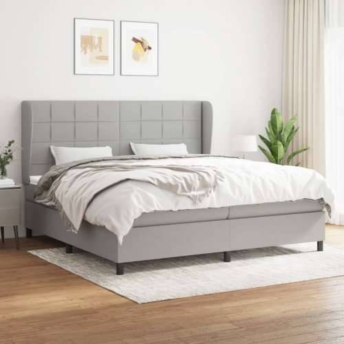 Krevet s oprugama i madracem svjetlosivi 200 x 200cm od tkanine - Svjetlosiva 200 x 200 cm Blok s kvadratima Cijena