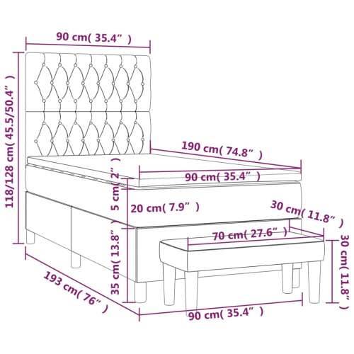 Box spring krevet s madracem tamnoplavi 90x190 cm baršunasti Tamno plava 90 x 190 cm Dizajn s gumbima Cijena