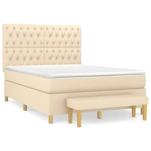 Krevet s oprugama i madracem krem 140 x 190 cm od tkanine - Krema 140 x 190 cm Dizajn s gumbima Cijena