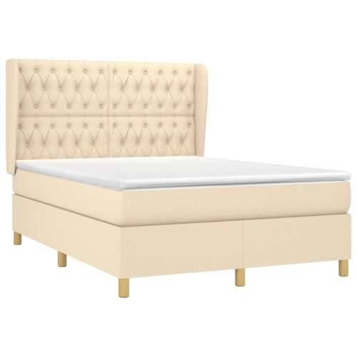 Krevet s oprugama i madracem krem 140 x 190 cm od tkanine - Krema 140 x 190 cm Dizajn s gumbima Cijena