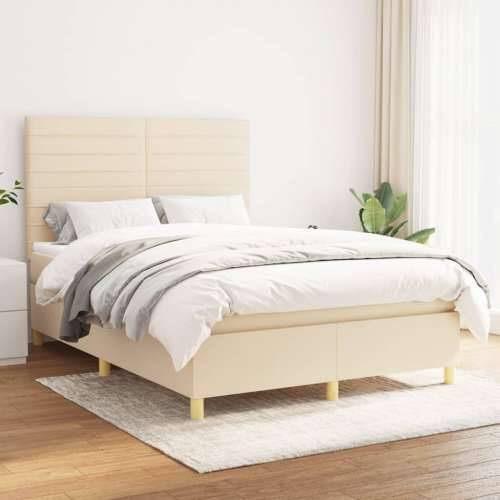 Krevet s oprugama i madracem krem 140 x 190 cm od tkanine - Krema 140 x 190 cm vodoravne pruge Cijena