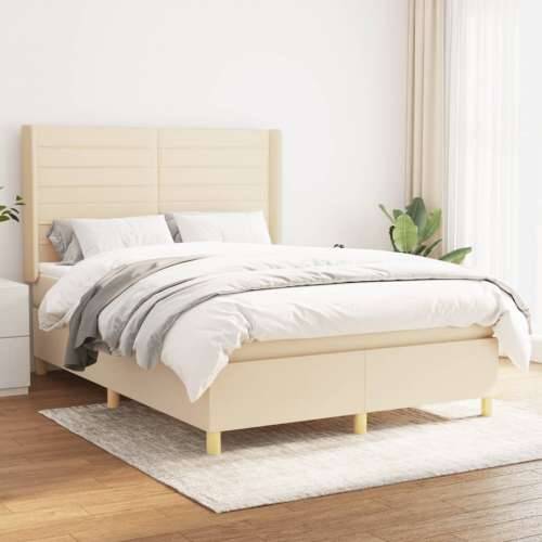Krevet s oprugama i madracem krem 140 x 190 cm od tkanine - Krema 140 x 190 cm vodoravne pruge Cijena