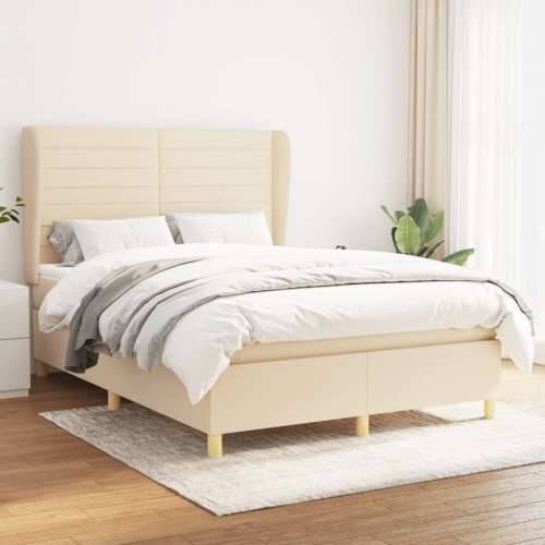 Krevet s oprugama i madracem krem 140 x 190 cm od tkanine - Krema 140 x 190 cm vodoravne pruge Cijena