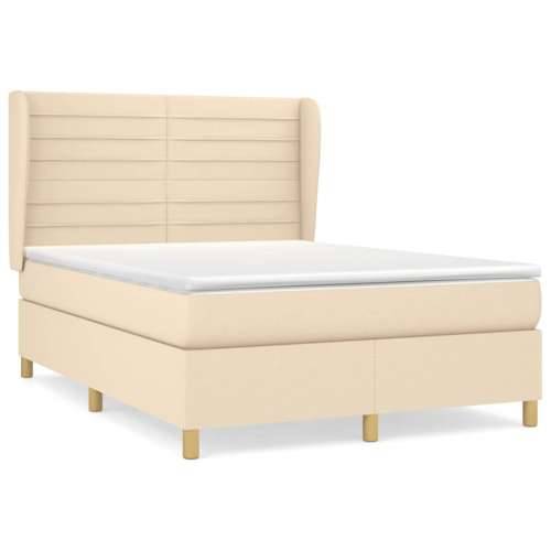 Krevet s oprugama i madracem krem 140 x 190 cm od tkanine - Krema 140 x 190 cm vodoravne pruge Cijena