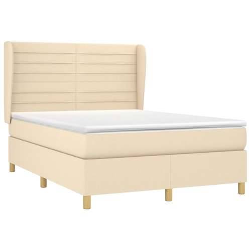 Krevet s oprugama i madracem krem 140 x 190 cm od tkanine - Krema 140 x 190 cm vodoravne pruge Cijena