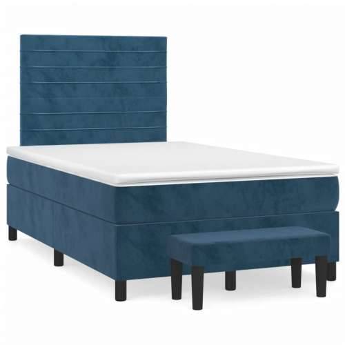 Box spring krevet s madracem tamnoplavi 120 x 200 cm baršunasti - Tamno plava 120 x 200 cm vodoravne pruge Cijena