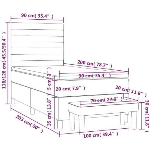 Krevet s oprugama i madracem tamnosivi 90x200 cm od tkanine - Tamno siva 90 x 200 cm vodoravne pruge Cijena