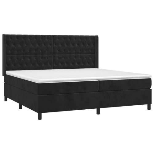 Krevet s oprugama i madracem crni 200x200 cm baršunasti - Crna 200 x 200 cm Dizajn s gumbima Cijena