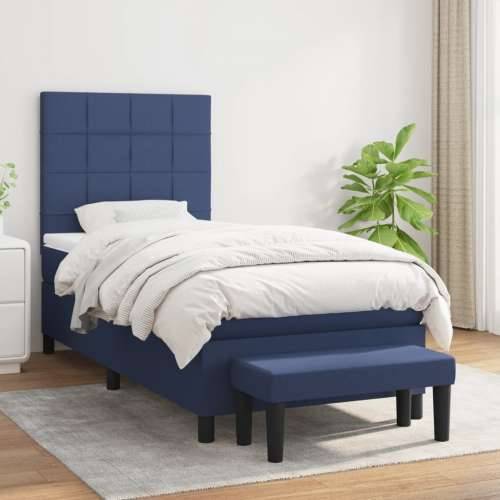 Krevet s oprugama i madracem plavi 90 x 190 cm od tkanine - Plava 90 x 190 cm Blok s kvadratima Cijena