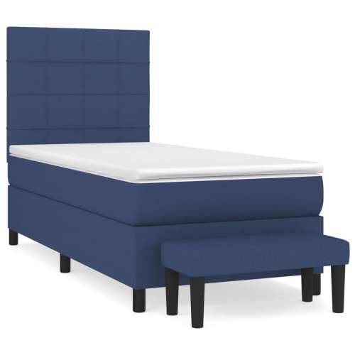Krevet s oprugama i madracem plavi 90 x 190 cm od tkanine - Plava 90 x 190 cm Blok s kvadratima Cijena