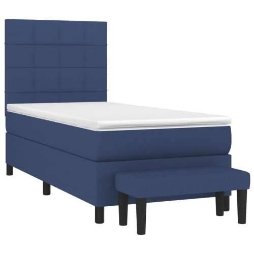 Krevet s oprugama i madracem plavi 90 x 190 cm od tkanine - Plava 90 x 190 cm Blok s kvadratima Cijena