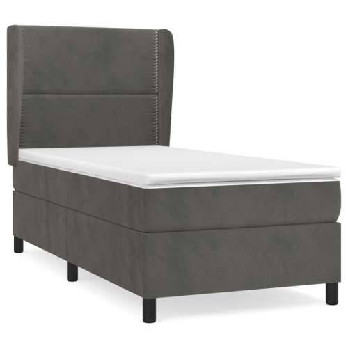 Box spring krevet s madracem tamnosivi 90x200 cm baršunasti - Tamno siva 90 x 200 cm Obično s čavlima Cijena