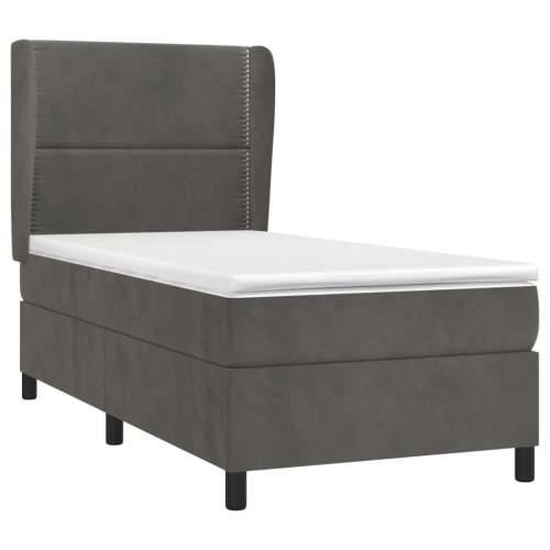 Box spring krevet s madracem tamnosivi 90x200 cm baršunasti - Tamno siva 90 x 200 cm Obično s čavlima Cijena