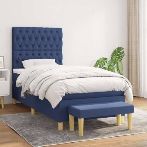 Krevet s oprugama i madracem plavi 90 x 190 cm od tkanine - Plava 90 x 190 cm Dizajn s gumbima Cijena