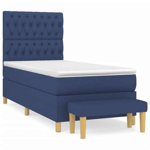 Krevet s oprugama i madracem plavi 90 x 190 cm od tkanine - Plava 90 x 190 cm Dizajn s gumbima Cijena