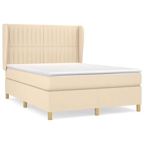 Krevet s oprugama i madracem krem 140 x 190 cm od tkanine - Krema 140 x 190 cm Okomite pruge Cijena