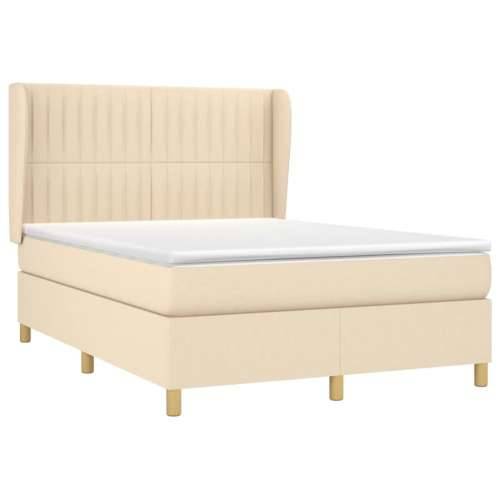 Krevet s oprugama i madracem krem 140 x 190 cm od tkanine - Krema 140 x 190 cm Okomite pruge Cijena