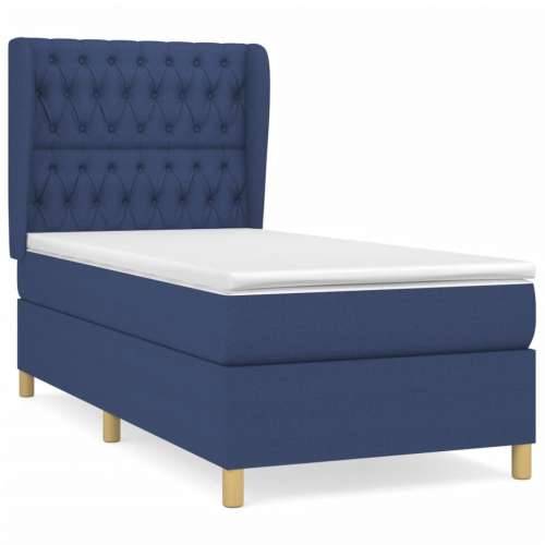Krevet s oprugama i madracem plavi 90 x 190 cm od tkanine - Plava 90 x 190 cm Dizajn s gumbima Cijena