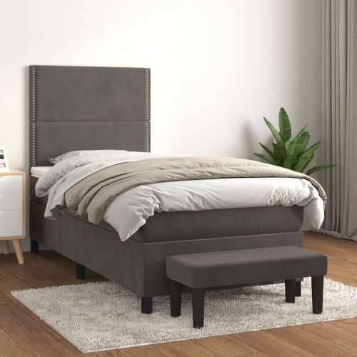 Box spring krevet s madracem tamnosivi 90x190 cm baršunasti - Tamno siva 90 x 190 cm Obično s čavlima Cijena