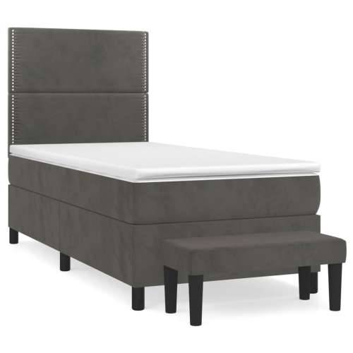 Box spring krevet s madracem tamnosivi 90x190 cm baršunasti - Tamno siva 90 x 190 cm Obično s čavlima Cijena