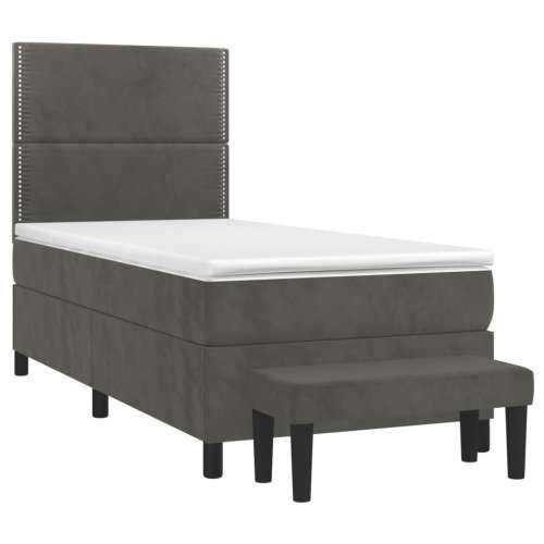 Box spring krevet s madracem tamnosivi 90x190 cm baršunasti - Tamno siva 90 x 190 cm Obično s čavlima Cijena