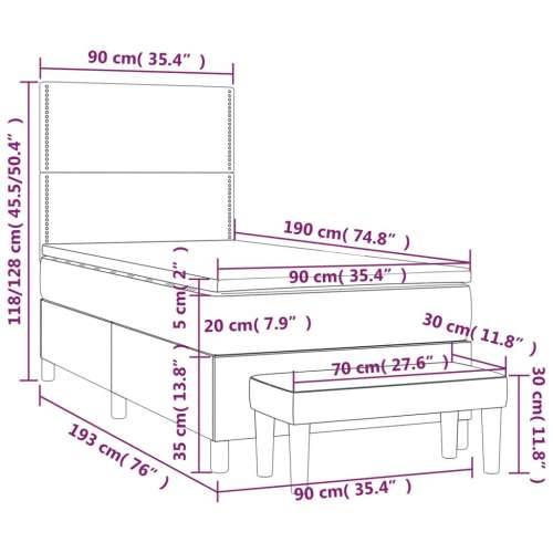 Box spring krevet s madracem tamnosivi 90x190 cm baršunasti - Tamno siva 90 x 190 cm Obično s čavlima Cijena