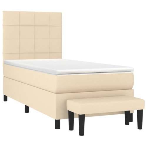Okvir kreveta s oprugama i madrac krem 80x200 cm od tkanine - Krema 80 x 200 cm Blok s kvadratima Cijena