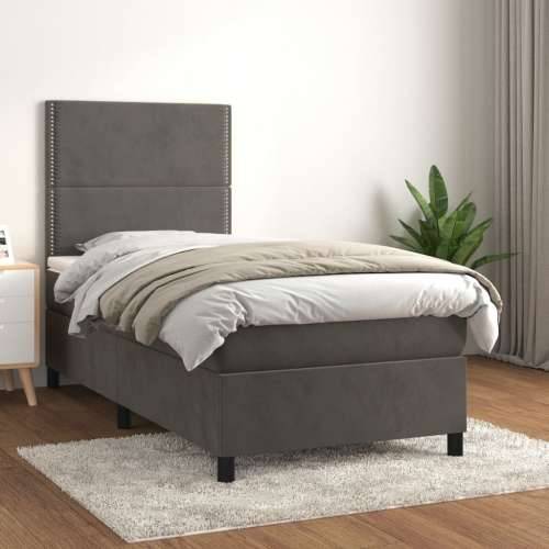 Box spring krevet s madracem tamnosivi 90x190 cm baršunasti - Tamno siva 90 x 190 cm Obično s čavlima Cijena