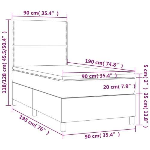 Box spring krevet s madracem tamnosivi 90x190 cm baršunasti - Tamno siva 90 x 190 cm Obično s čavlima Cijena