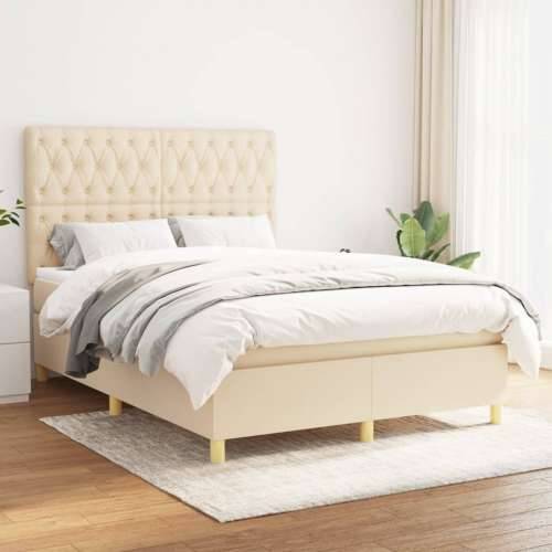 Krevet s oprugama i madracem krem 140 x 190 cm od tkanine - Krema 140 x 190 cm Dizajn s gumbima Cijena