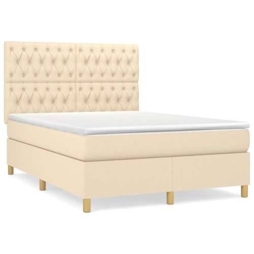 Krevet s oprugama i madracem krem 140 x 190 cm od tkanine - Krema 140 x 190 cm Dizajn s gumbima Cijena
