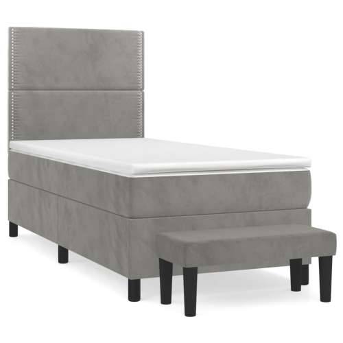 Box spring krevet s madracem svjetlosivi 100x200 cm baršunasti - Svjetlosiva 100 x 200 cm Obično s čavlima Cijena