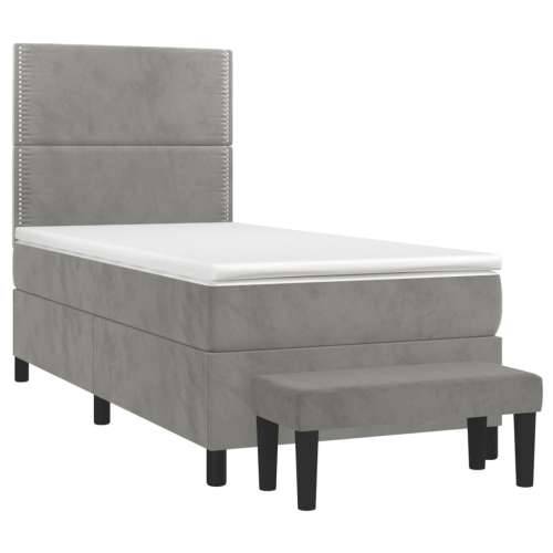 Box spring krevet s madracem svjetlosivi 100x200 cm baršunasti - Svjetlosiva 100 x 200 cm Obično s čavlima Cijena