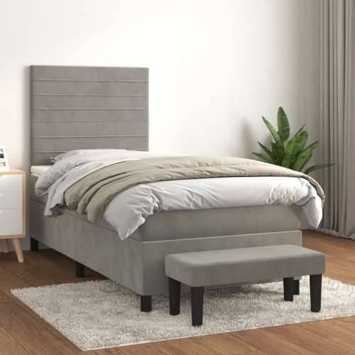 Box spring krevet s madracem svjetlosivi 100x200 cm baršunasti - Svjetlosiva 100 x 200 cm vodoravne pruge Cijena