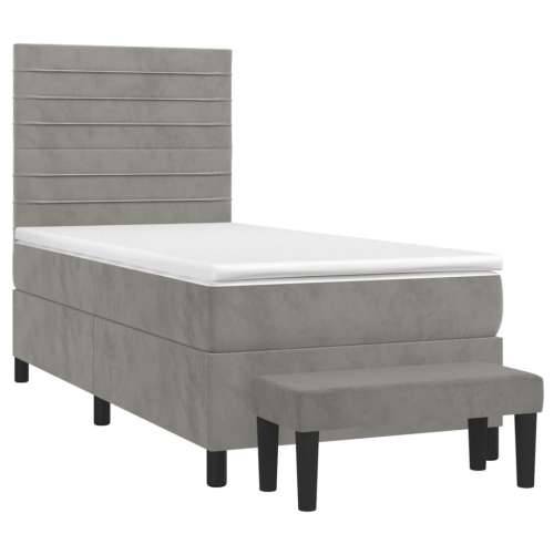 Box spring krevet s madracem svjetlosivi 100x200 cm baršunasti - Svjetlosiva 100 x 200 cm vodoravne pruge Cijena