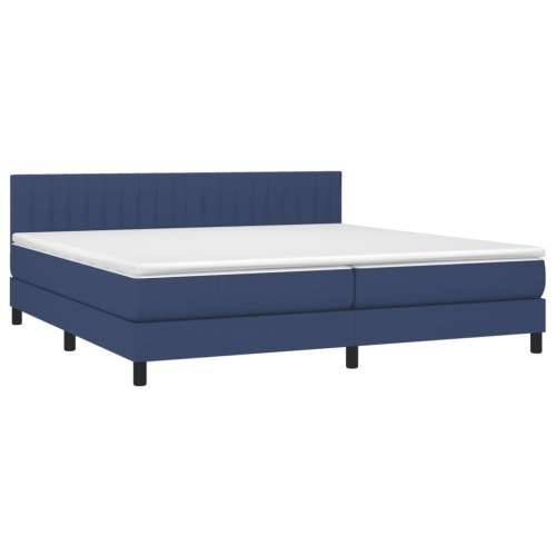 Krevet s oprugama i madracem plavi 200 x 200 cm od tkanine - Plava 200 x 200 cm Okomite pruge Cijena