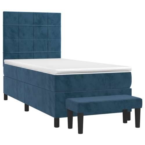Box spring krevet s madracem tamnoplavi 90x200 cm baršunasti - Tamno plava 90 x 200 cm Blok s kvadratima Cijena