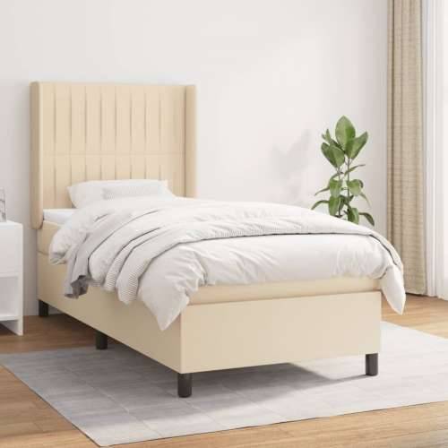 Krevet s oprugama i madracem krem 90 x 200 cm od tkanine - Krema 90 x 200 cm Okomite pruge Cijena