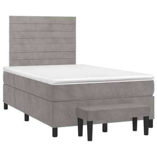 Box spring krevet s madracem svjetlosivi 120x200 cm baršunasti - Svjetlosiva 120 x 200 cm vodoravne pruge Cijena