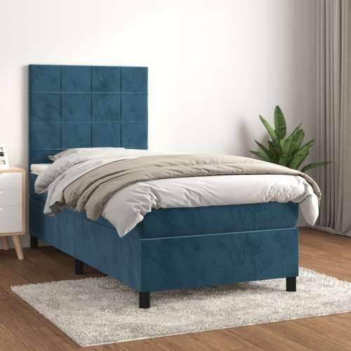 Box spring krevet s madracem tamnoplavi 90x200 cm baršunasti - Tamno plava 90 x 200 cm Blok s kvadratima Cijena