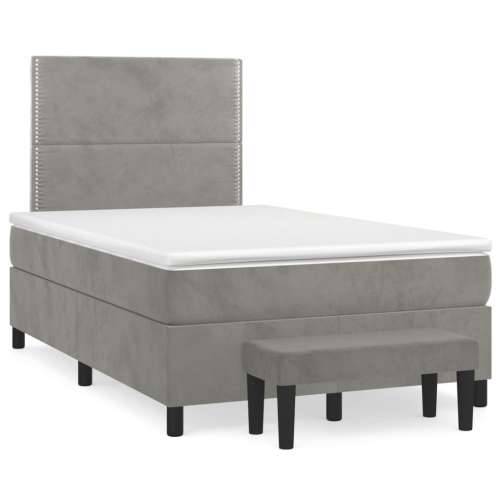 Box spring krevet s madracem svjetlosivi 120x200 cm baršunasti - Svjetlosiva 120 x 200 cm Obično s čavlima Cijena