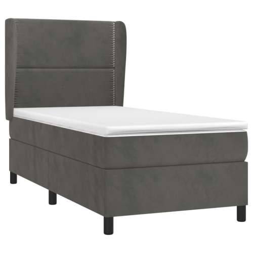 Box spring krevet s madracem tamnosivi 90x190 cm baršunasti - Tamno siva 90 x 190 cm Obično s čavlima Cijena
