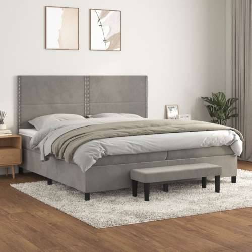 Krevet s oprugama i madracem svjetlosivi 200x200 cm baršunasti - Svjetlosiva 200 x 200 cm Obično s čavlima Cijena