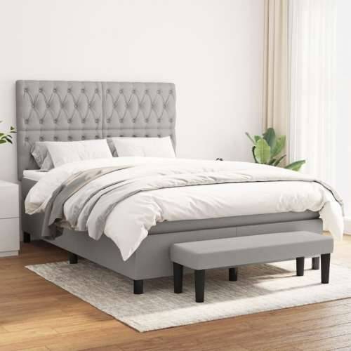 Krevet box spring s madracem svjetlosivi 140x200 cm od tkanine - Svjetlosiva 140 x 200 cm Dizajn s gumbima Cijena