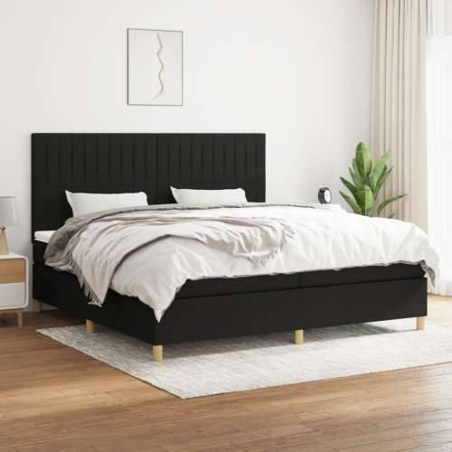 Krevet s oprugama i madracem crni 200x200 cm od tkanine - Crna 200 x 200 cm Okomite pruge Cijena