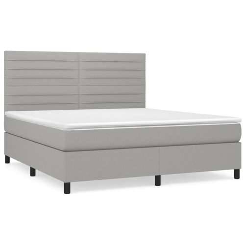 Krevet box spring s madracem svjetlosiva 160x200 cm tkanina - Svjetlosiva 160 x 200 cm vodoravne pruge Cijena