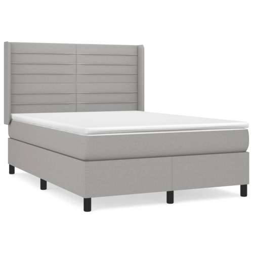 Krevet box spring s madracem svjetlosivi 140x200 cm od tkanine - Svjetlosiva 140 x 200 cm vodoravne pruge Cijena